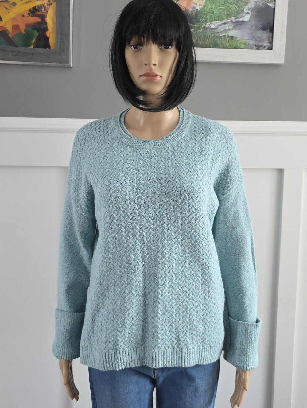 Sandwich Textured powder blue sandwich sweater Relaxed fit, Size L